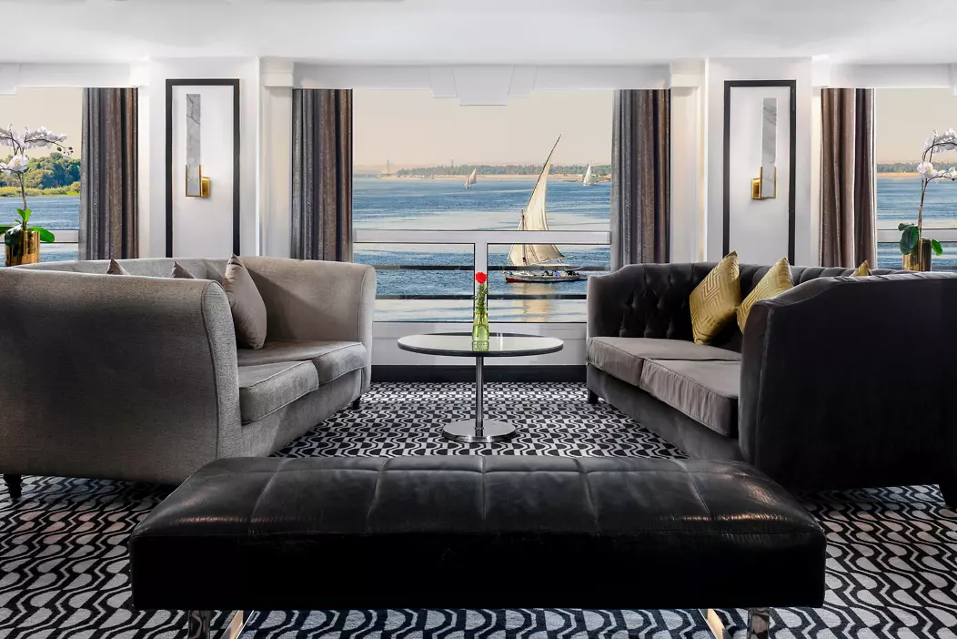 Lounge aboard the MS Mövenpick Hamees Nile cruise